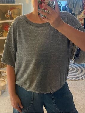 FREE PEOPLE NEW Washed Gray Short Sleeve Pullover tee / Bodysuit.